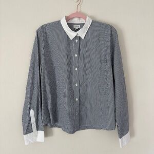 J. Crew NWT Size L Striped Modern Button-up Navy and White Workwear Shirt